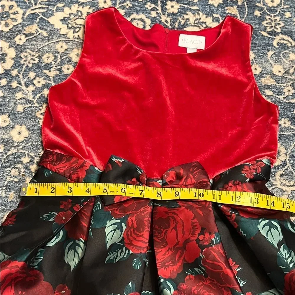 The Children’s Place Big Girls’ Red Black Floral Dress Holiday Party Birthday